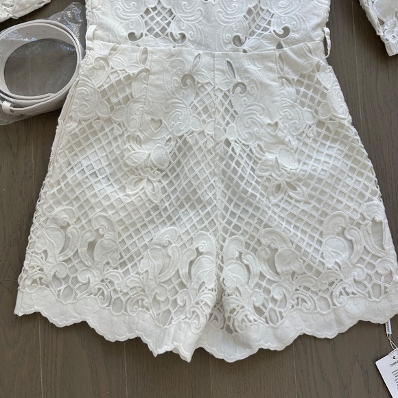 Self Portrait Lattice Embroidered White Playsuit Romper US 4 Bridal Wedding - Picture 11 of 13